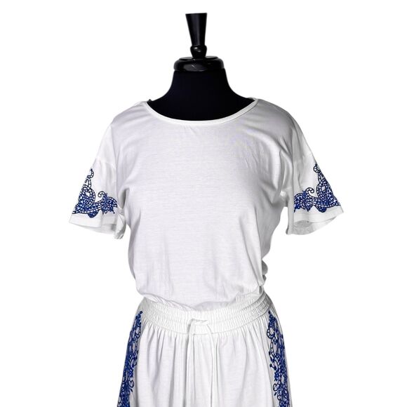 Ralph Lauren Women's Dress White Blue Embroidered Elastic Waist Beach Summer S - Picture 7 of 10